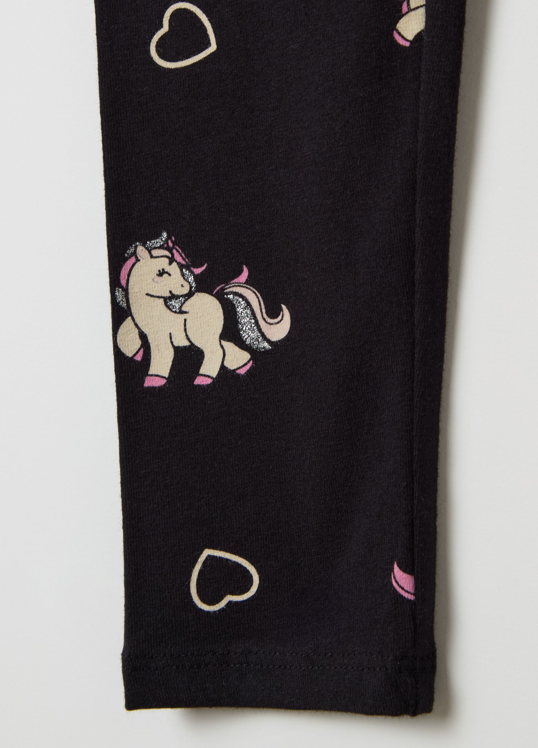 Stretch cotton leggings with glitter print
