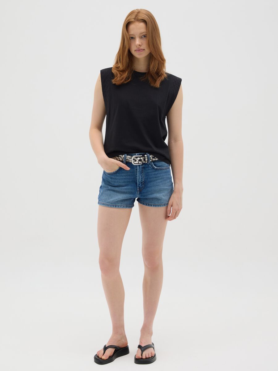 Women's black pure cotton sleeveless top - regular fit_1