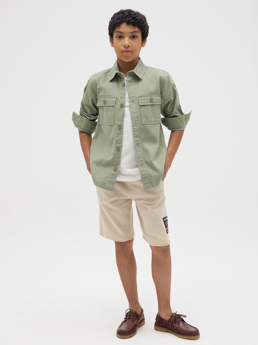 Pantaloni corti da ragazzo in puro cotone beige regular fit_0