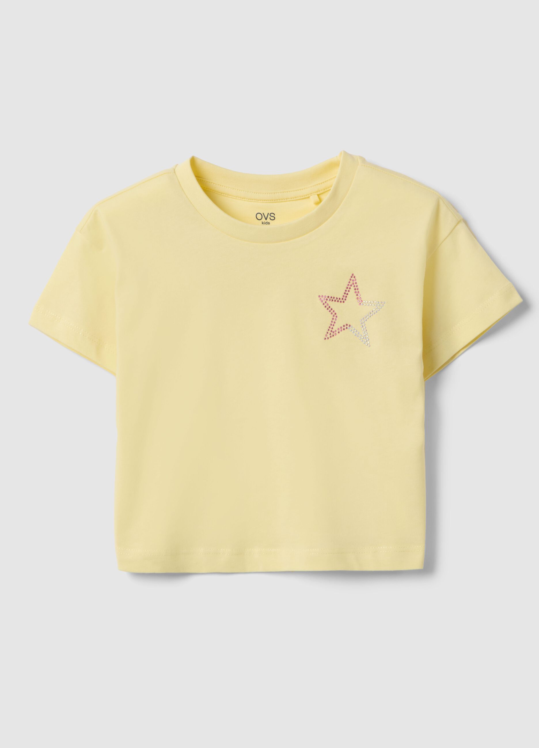 T-shirt in puro cotone giallo da bambina boxy fit con stella