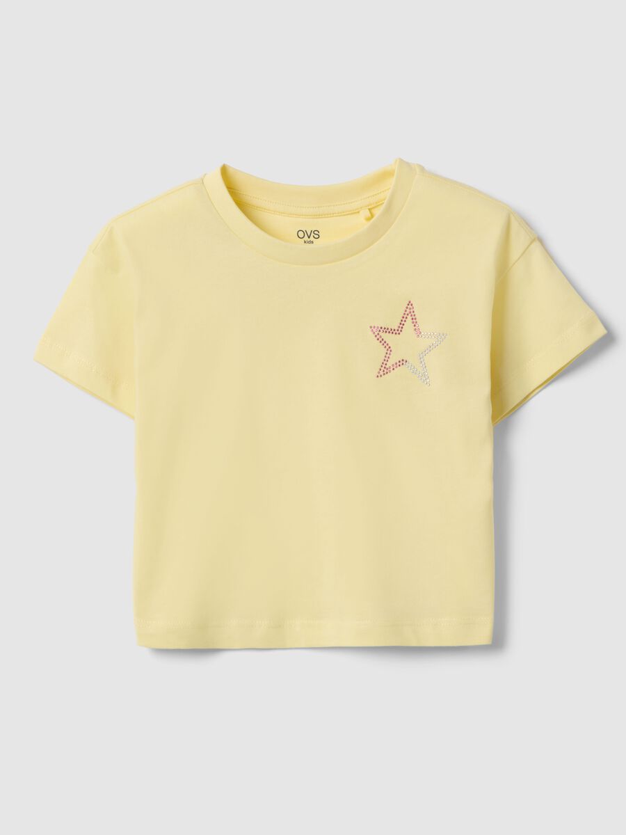 T-shirt in puro cotone giallo da bambina boxy fit con stella_0