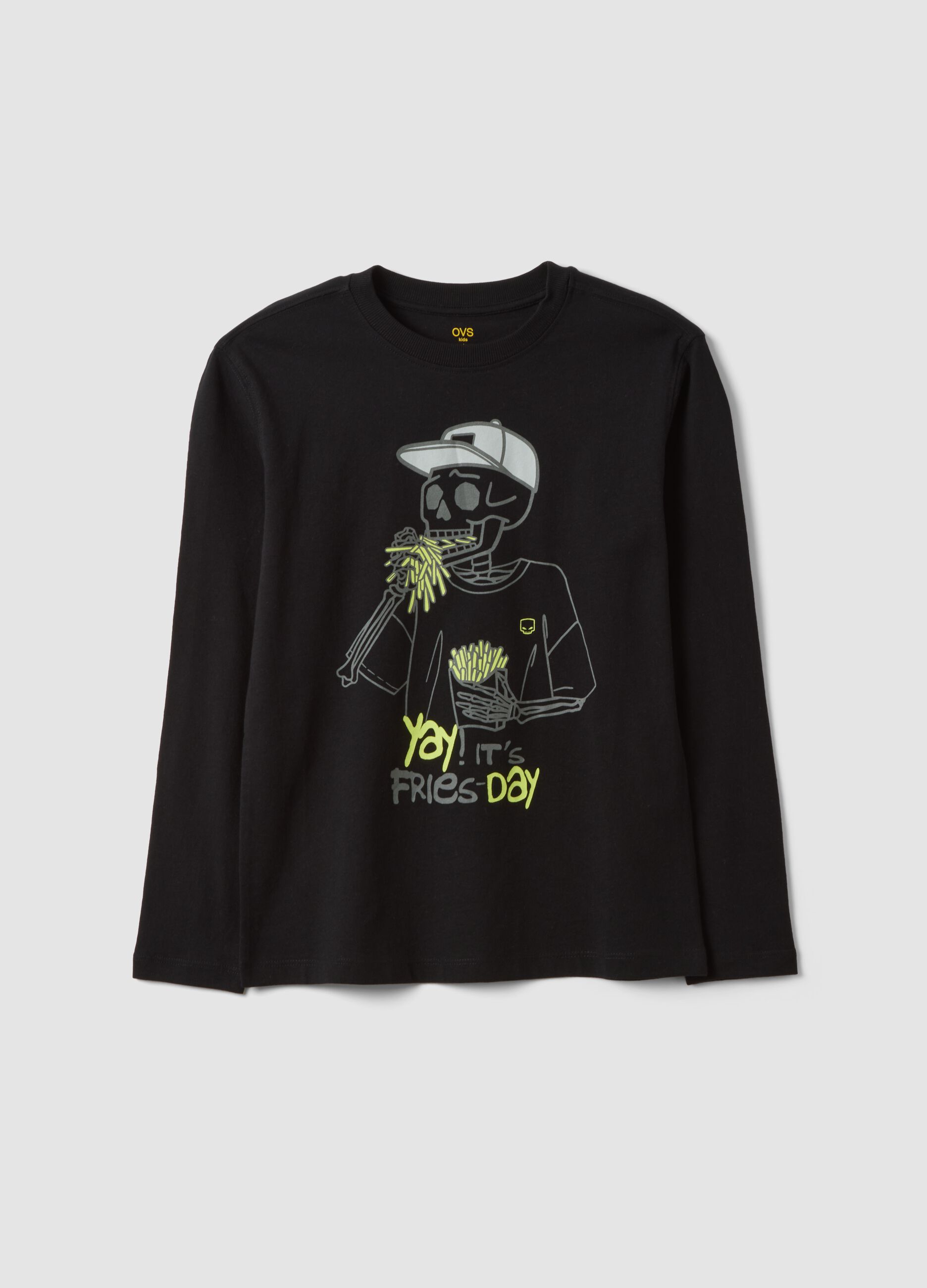 T-shirt nera in puro cotone organico con girocollo
