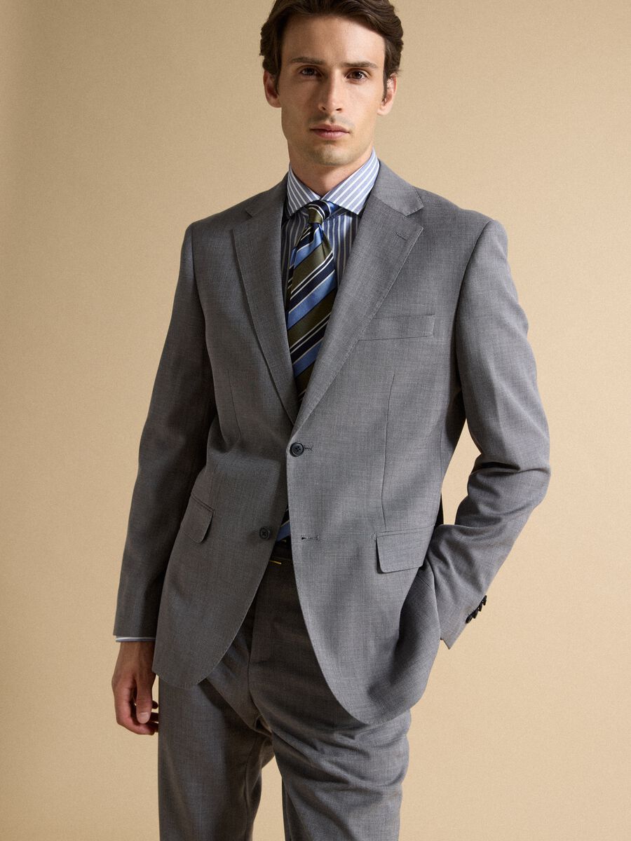 Grey stretch viscose slim-fit blazer with classic lapels_1