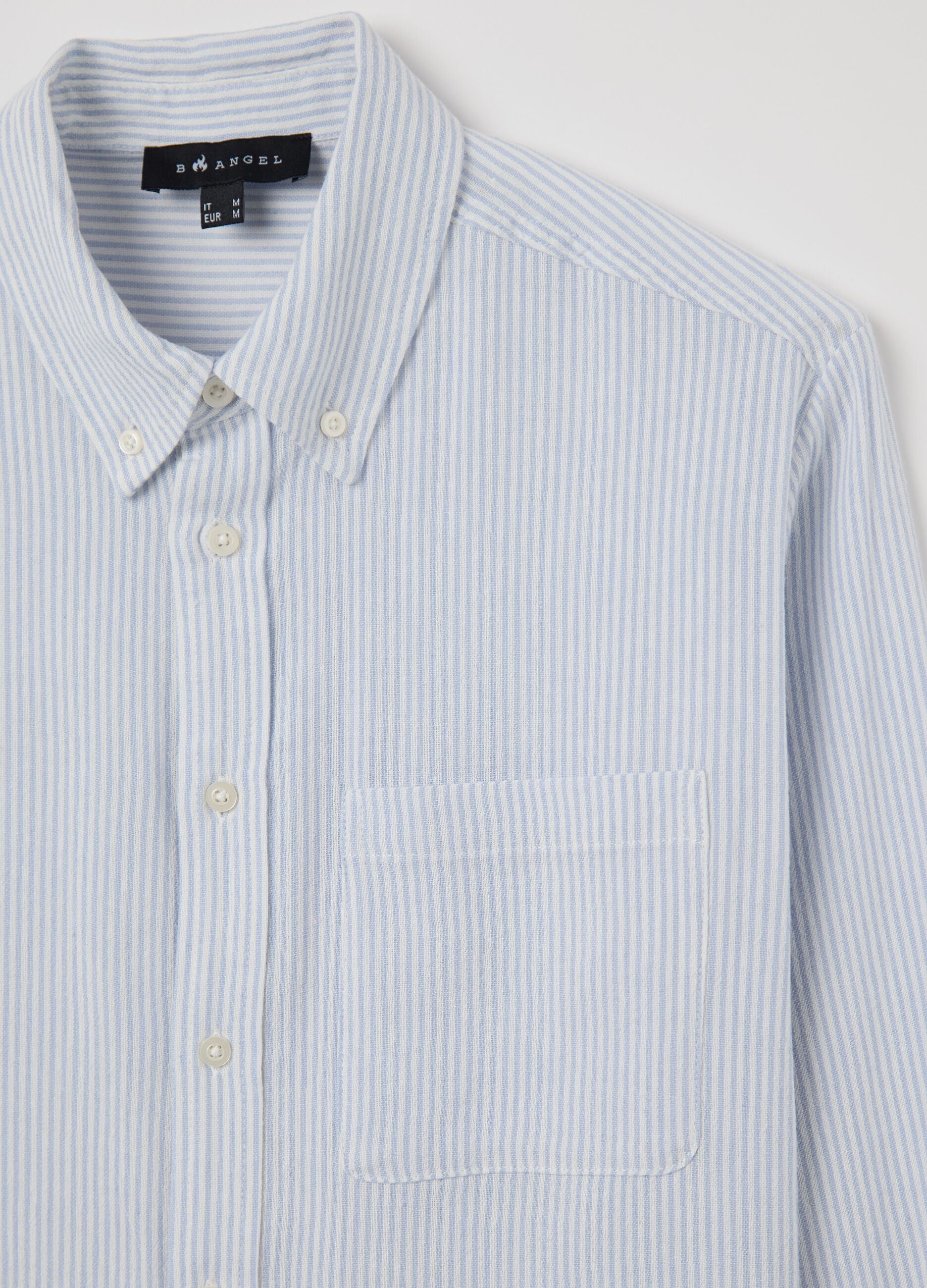 Camicia bianca e azzurra in cotone viscosa e lino a righe