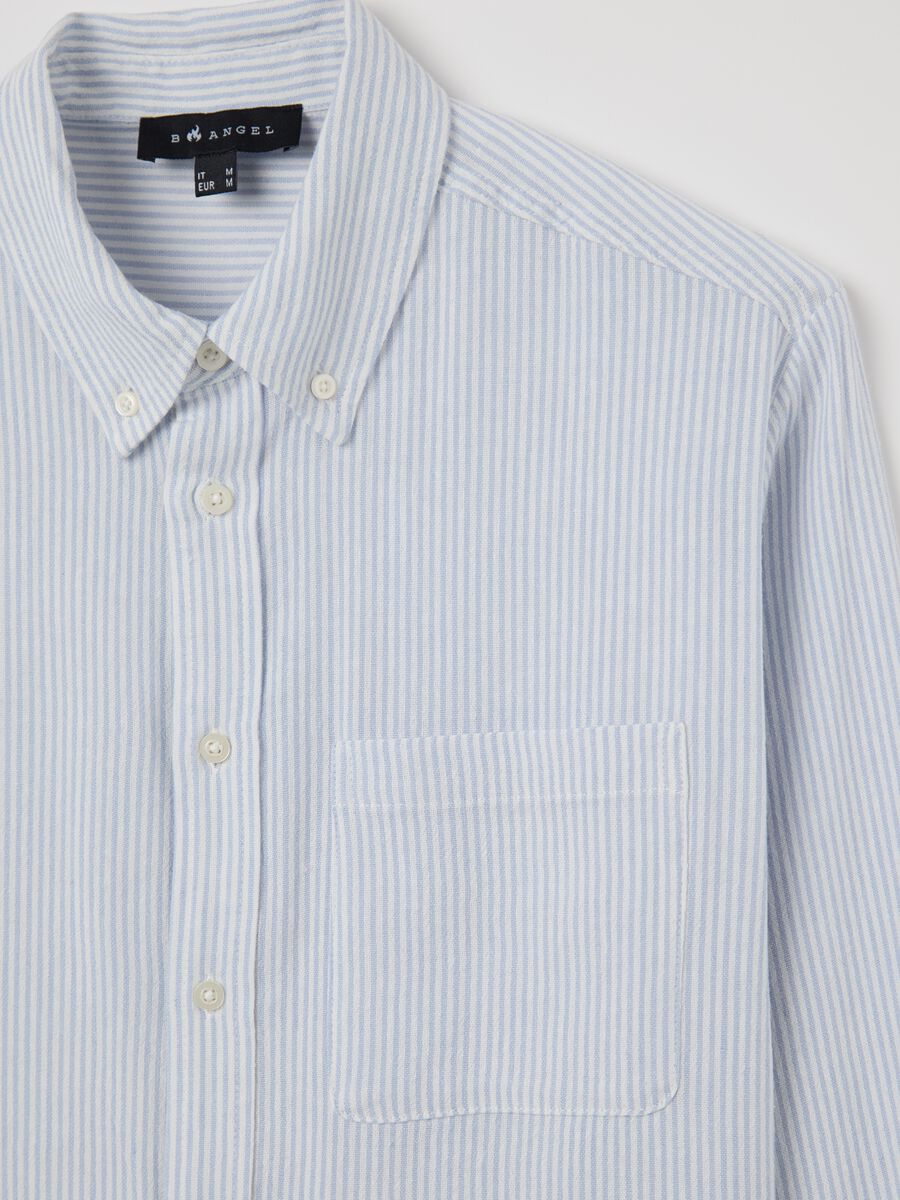 White and light blue shirt in striped linen, viscose and cotton_5