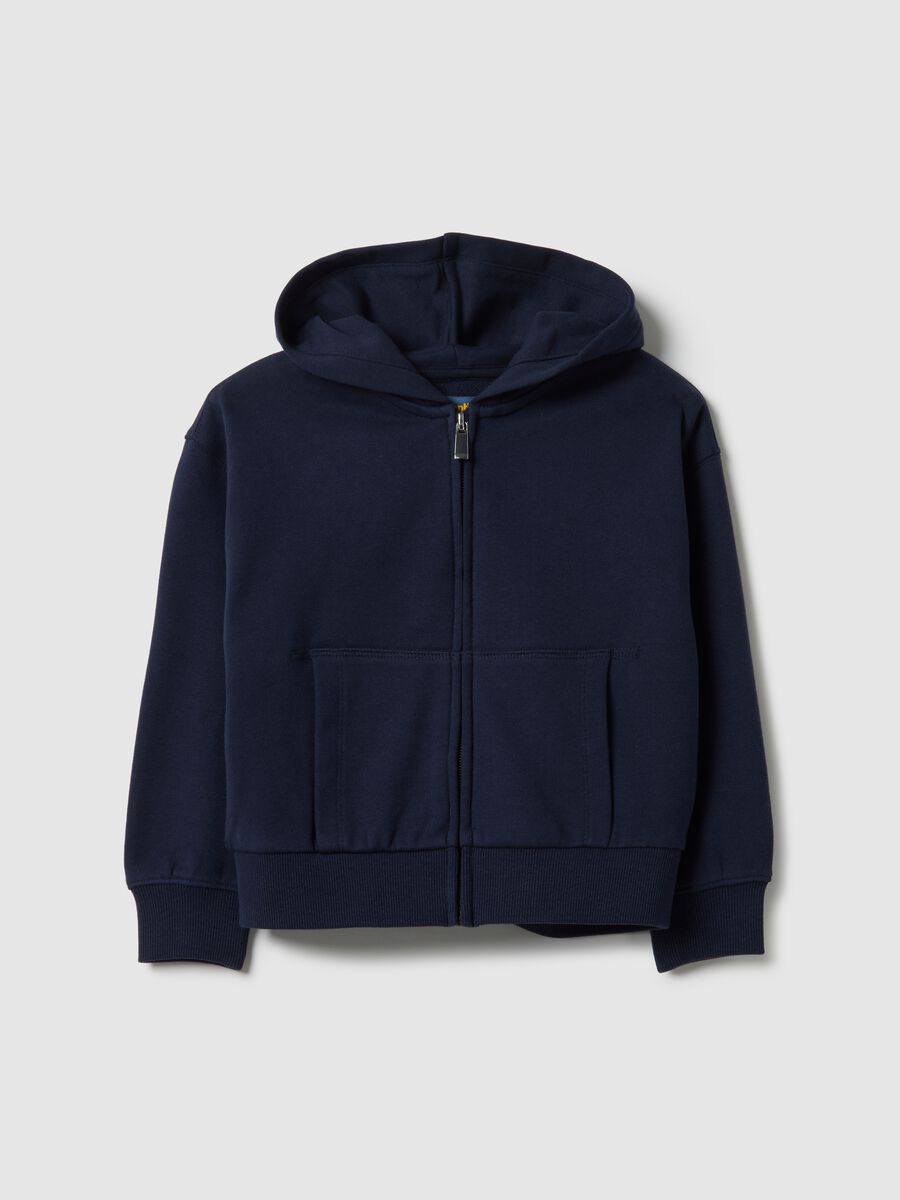 Girls' blue hooded zip sweatshirt in pure cotton regular fit_0