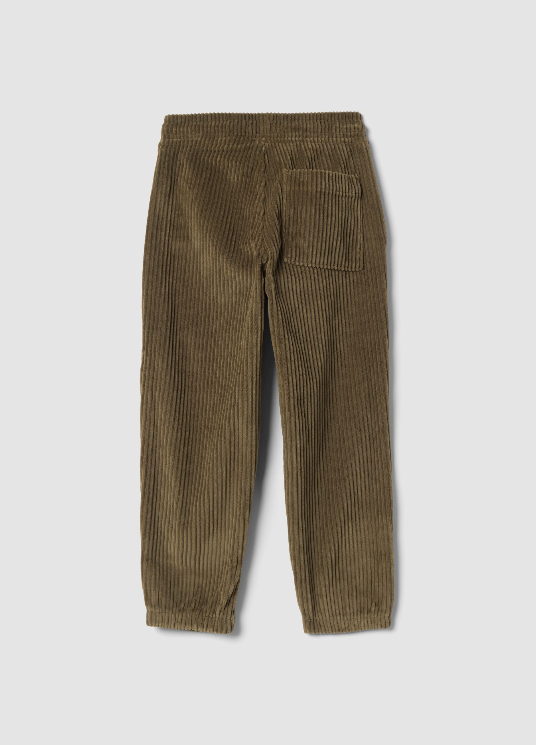 Green ribbed comfort-fit trousers