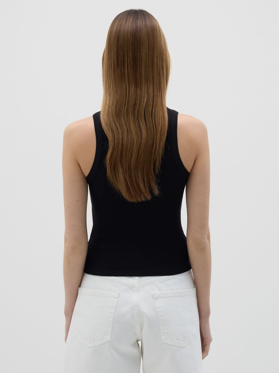 Women's black fitted top in stretch cotton_3