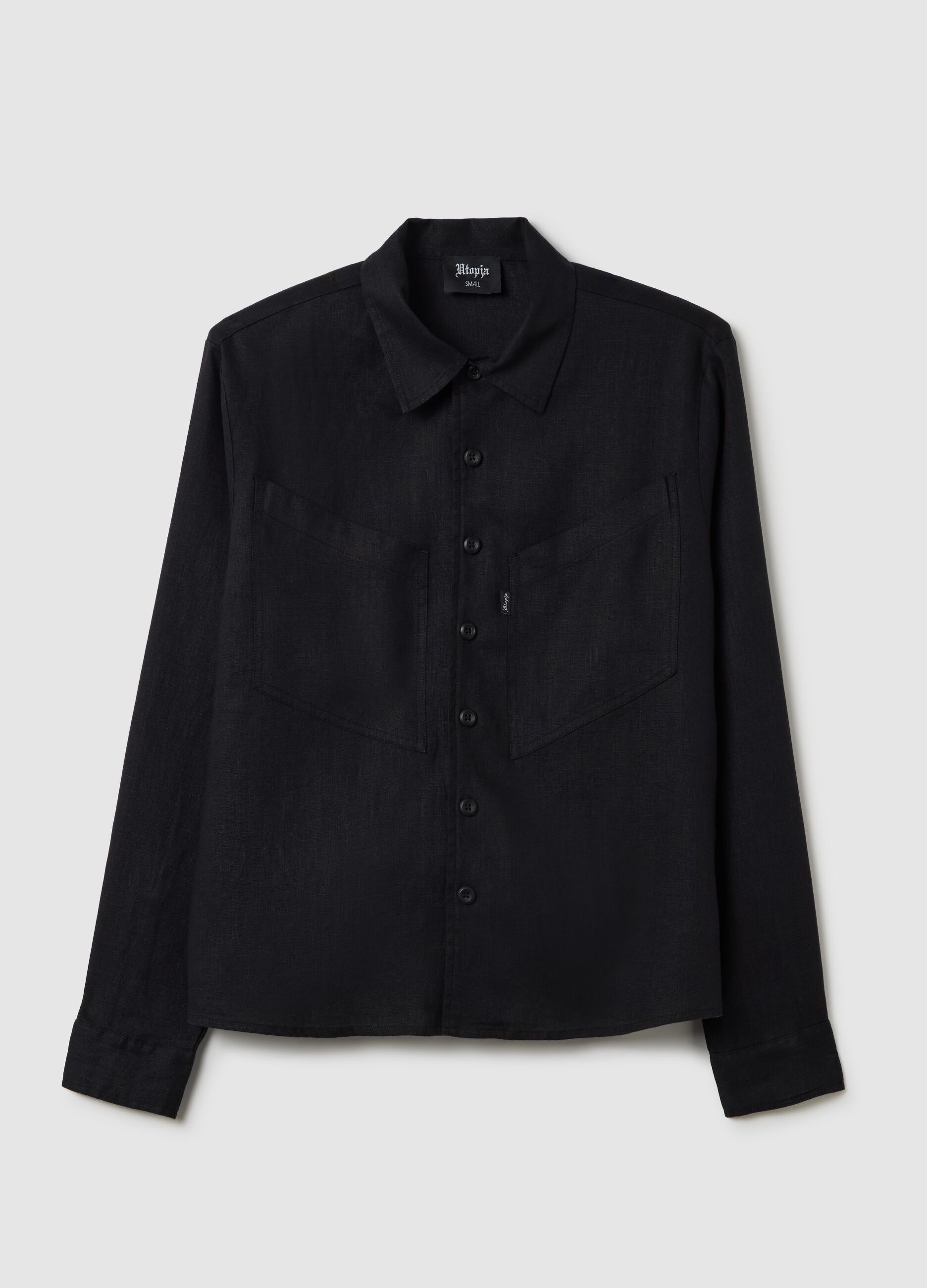 100% Linen Cargo Shirt Black