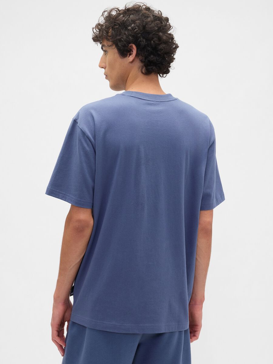T-shirt blu a maniche corte in misto cotone_1