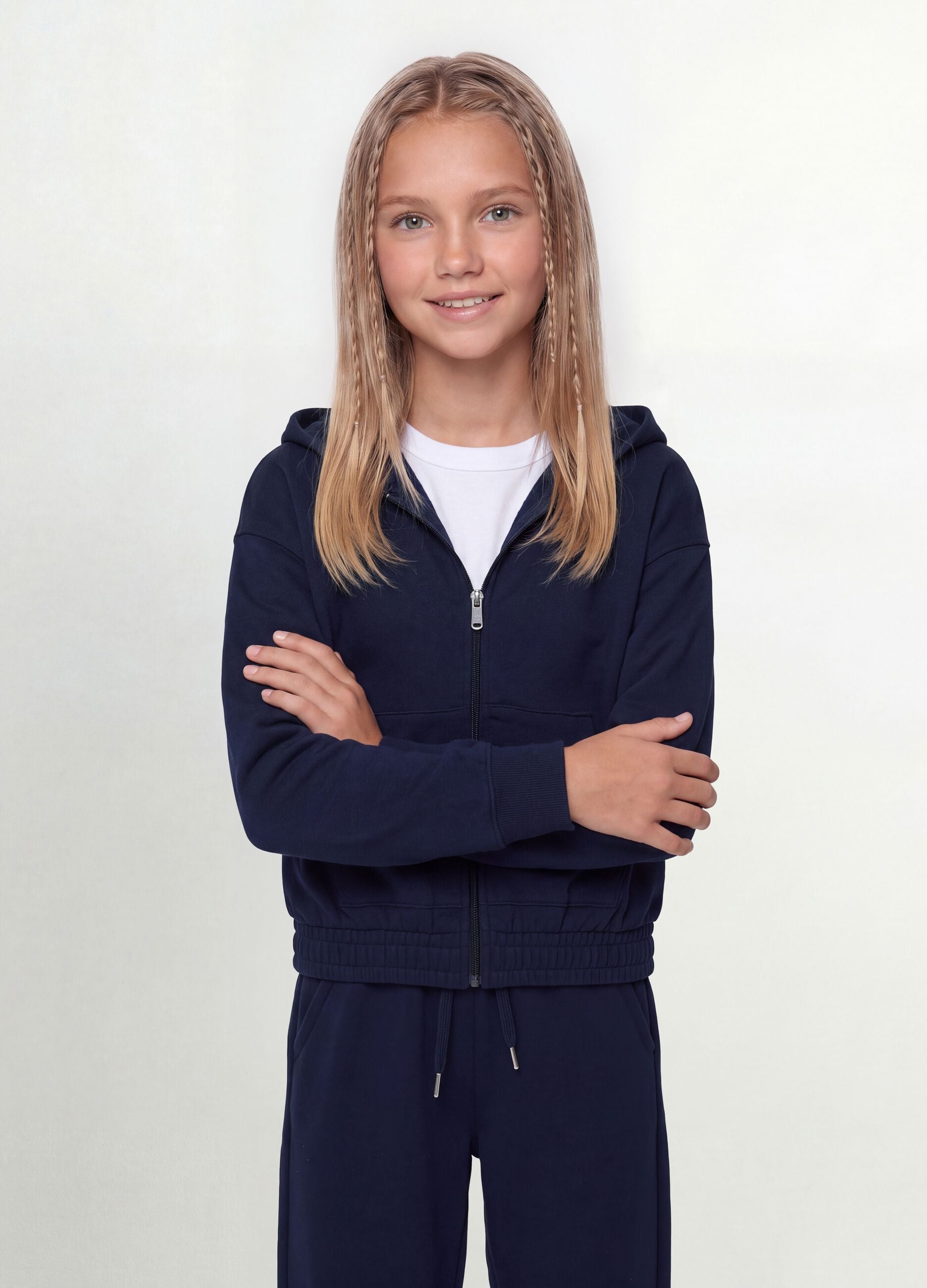 Blue organic cotton hooded sweatshirt