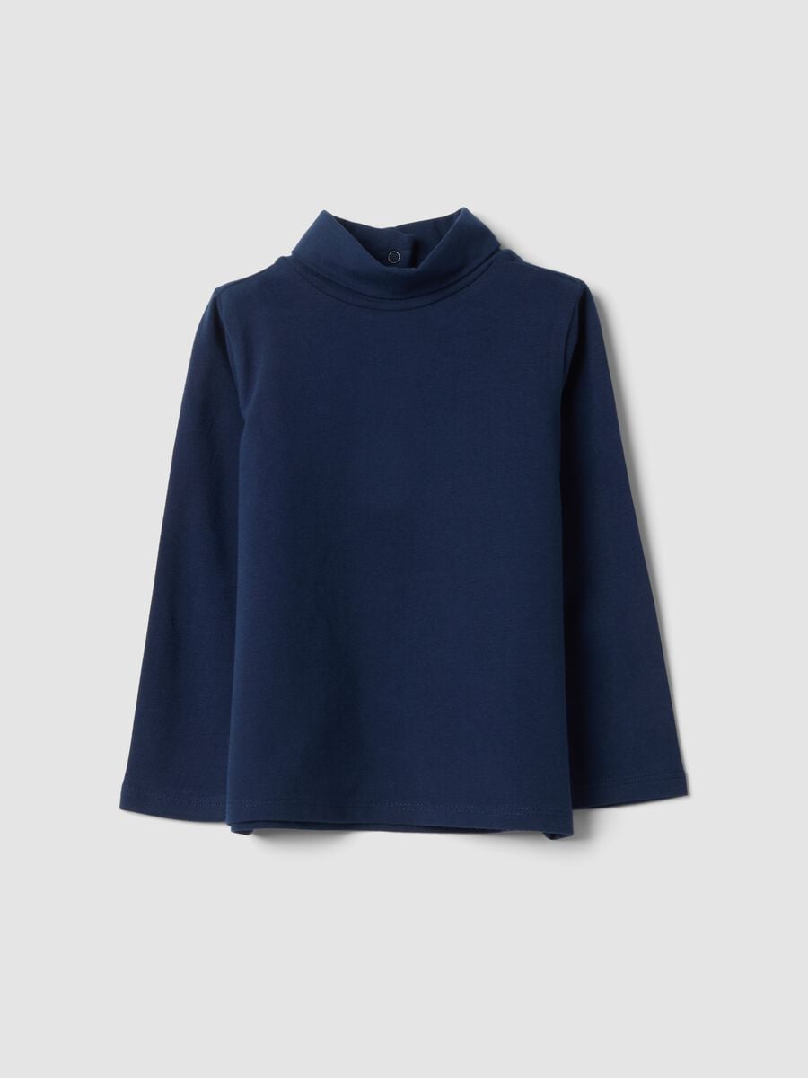 Maglia blu notte in cotone organico elasticizzato girocollo_0