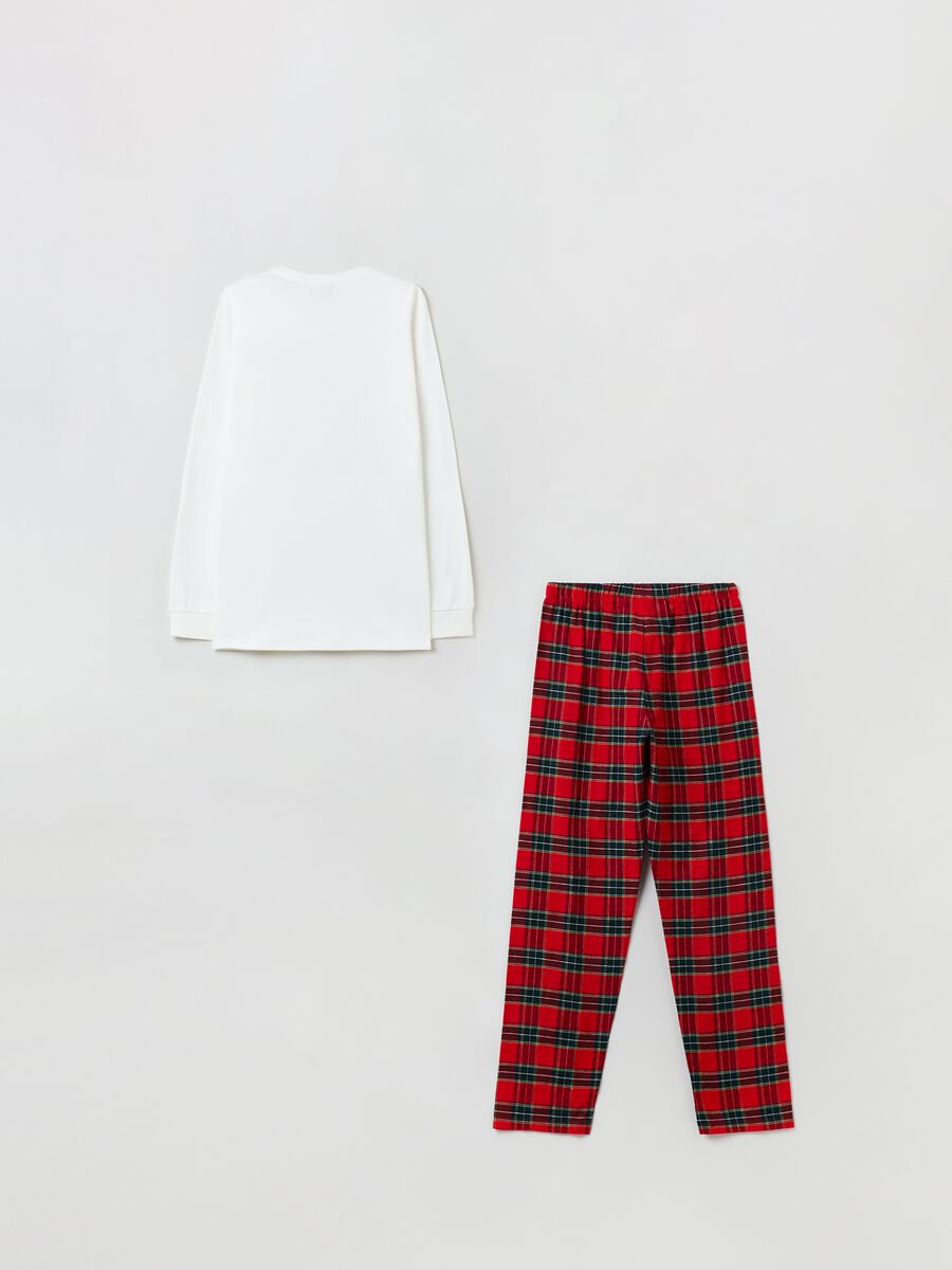 Pigiama con fantasia tartan e ricamo natalizio_1