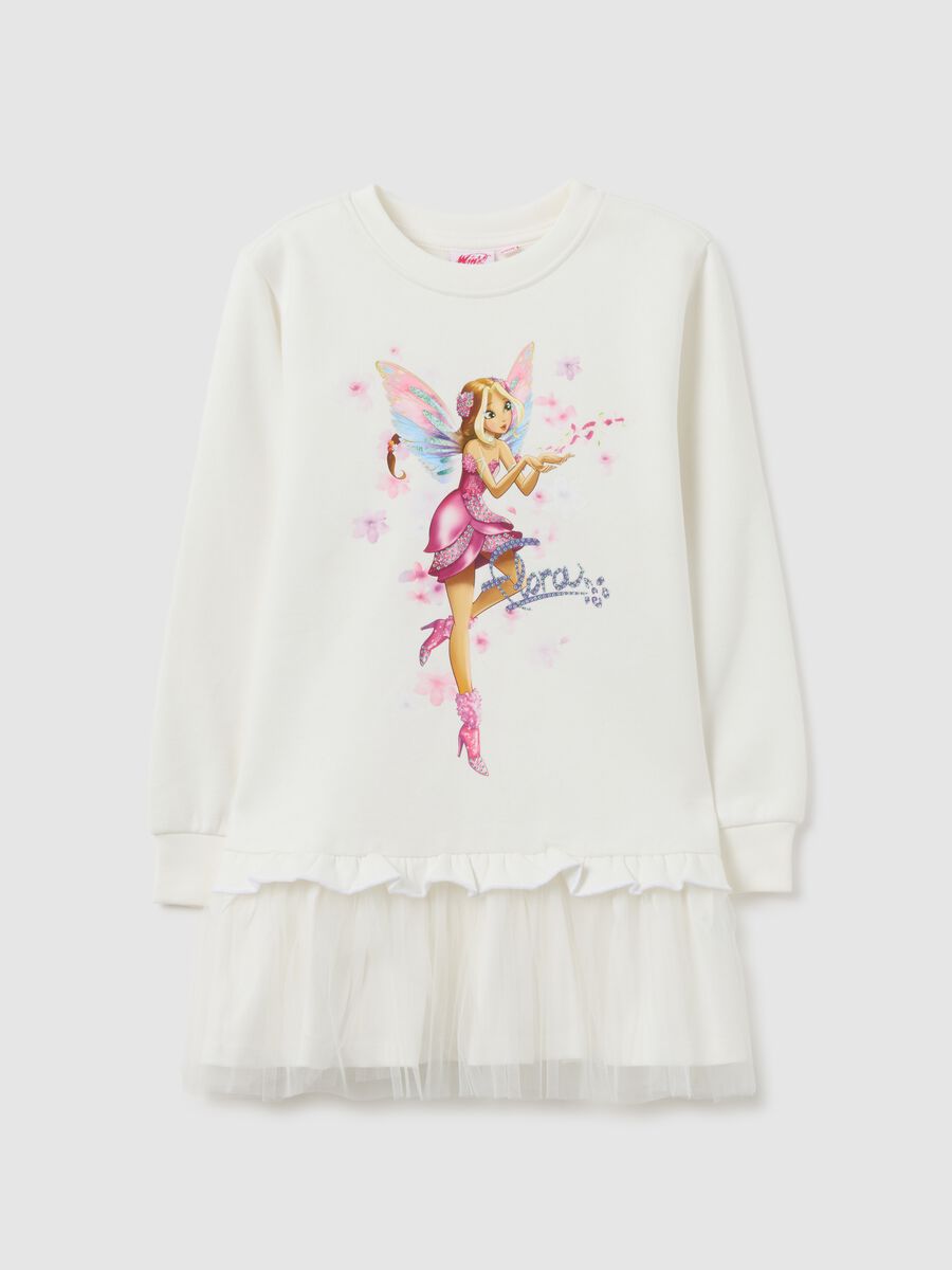 Abito da bambina in misto cotone bianco regular fit con stampa Winx_0