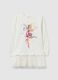 White cotton blend girl's dress, regular fit, with Winx print_0
