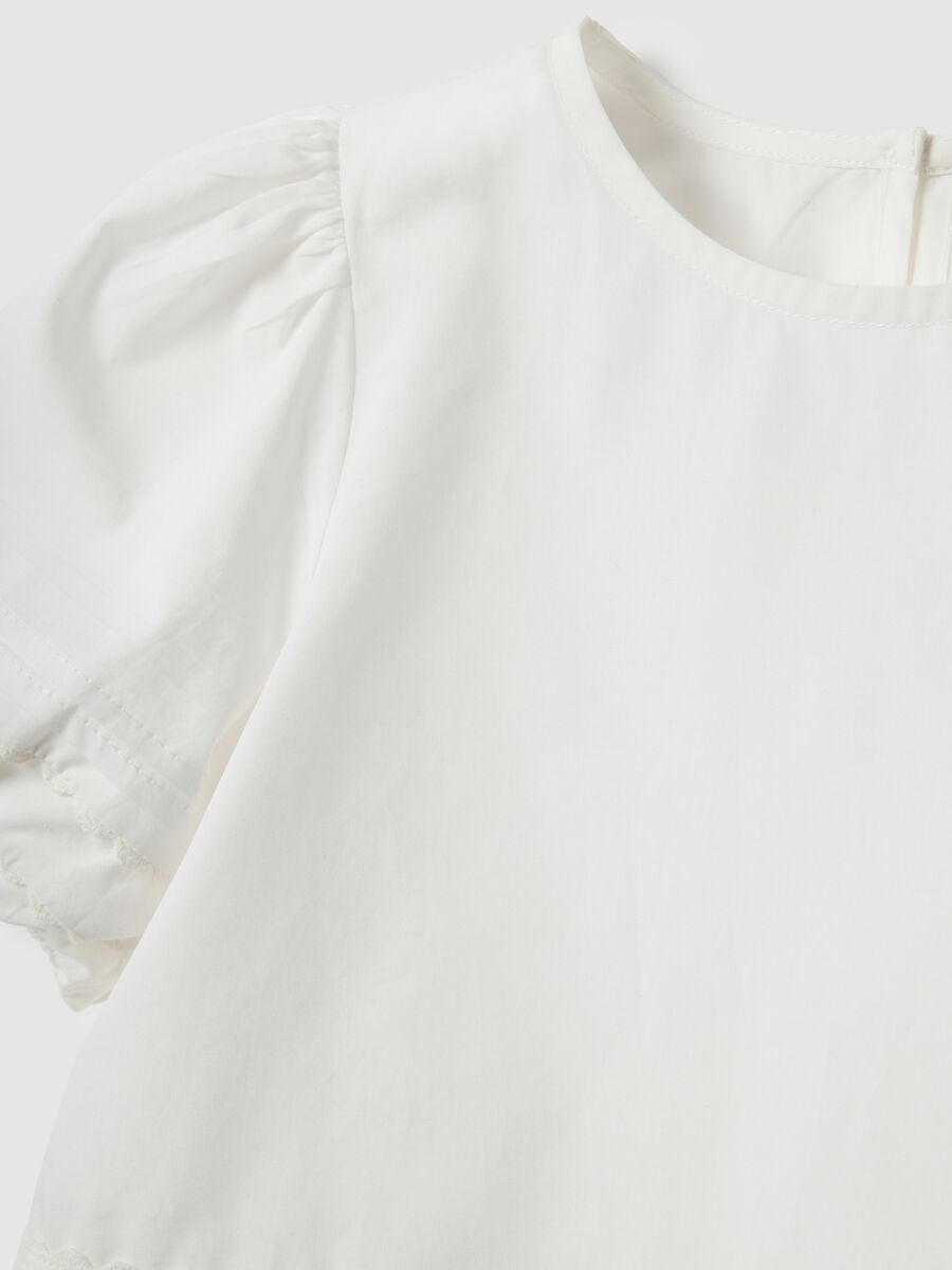 Blusa in puro cotone bianca da bambina regular fit con decori_2