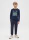 Boy's blue regular fit cotton trousers with print_0