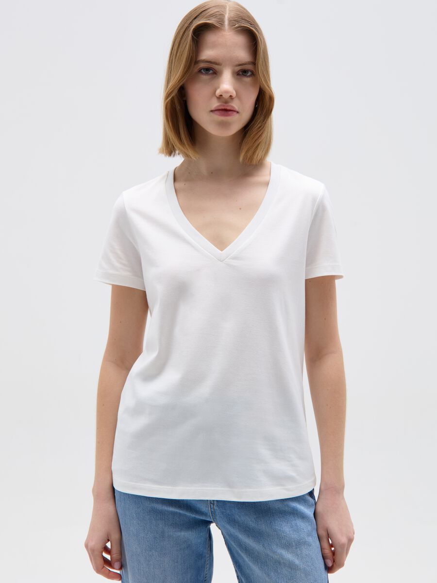 Women’s white regular-fit T-shirt in 100% cotton with round neck_0