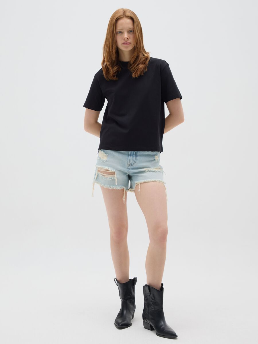 Women's black pure cotton regular fit T-shirt_1
