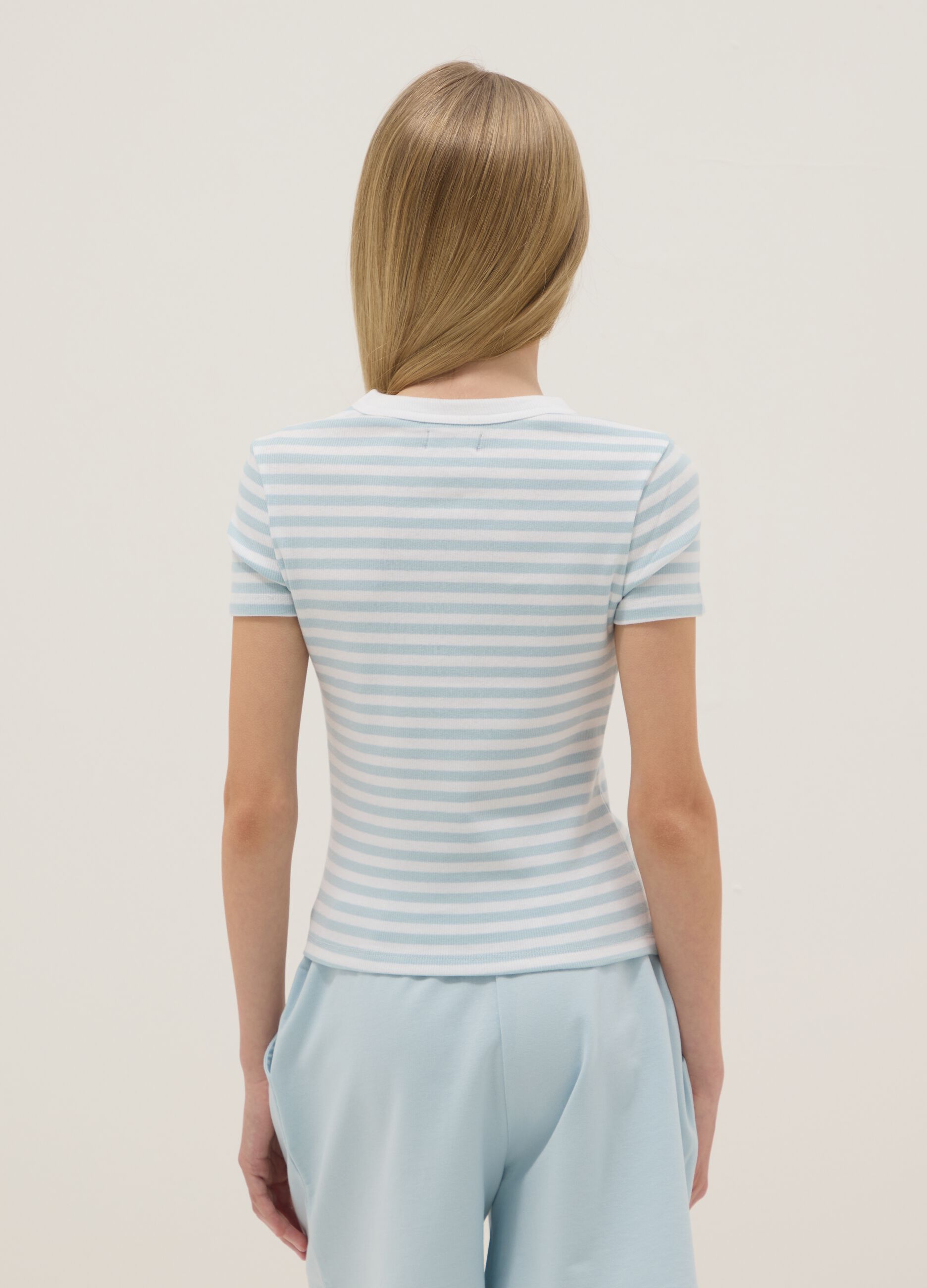 Multicolour striped slim fit stretch cotton girls' T-shirt