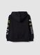 Felpa nera con cappuccio in puro cotone e stampe decorative per bambino_1