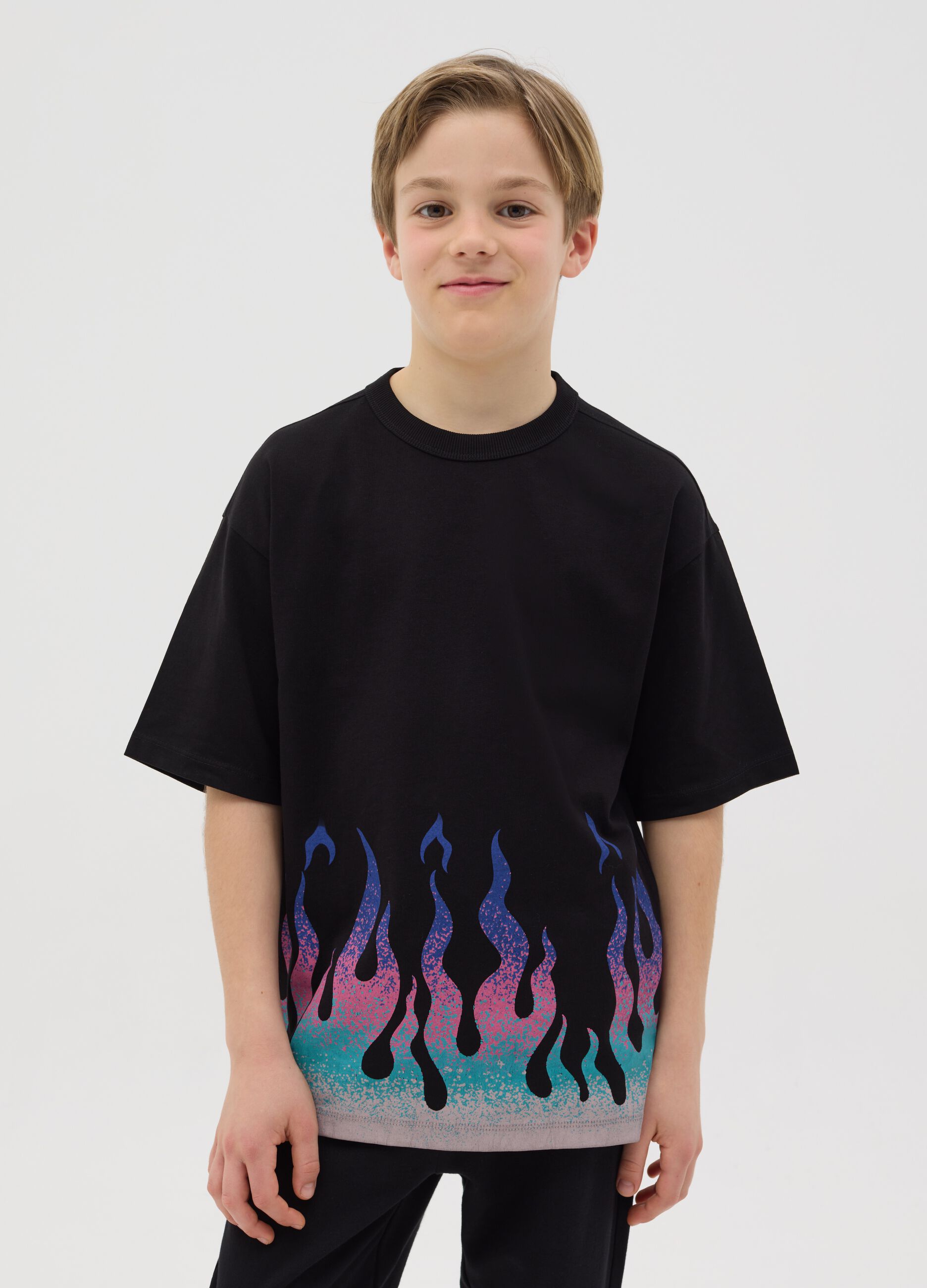 Cotton T-shirt with flame print