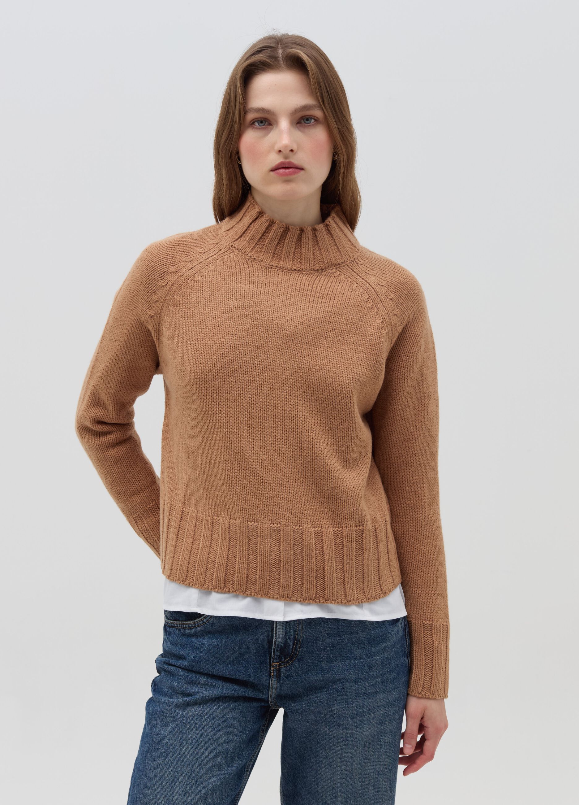 Knitted top with mock neck