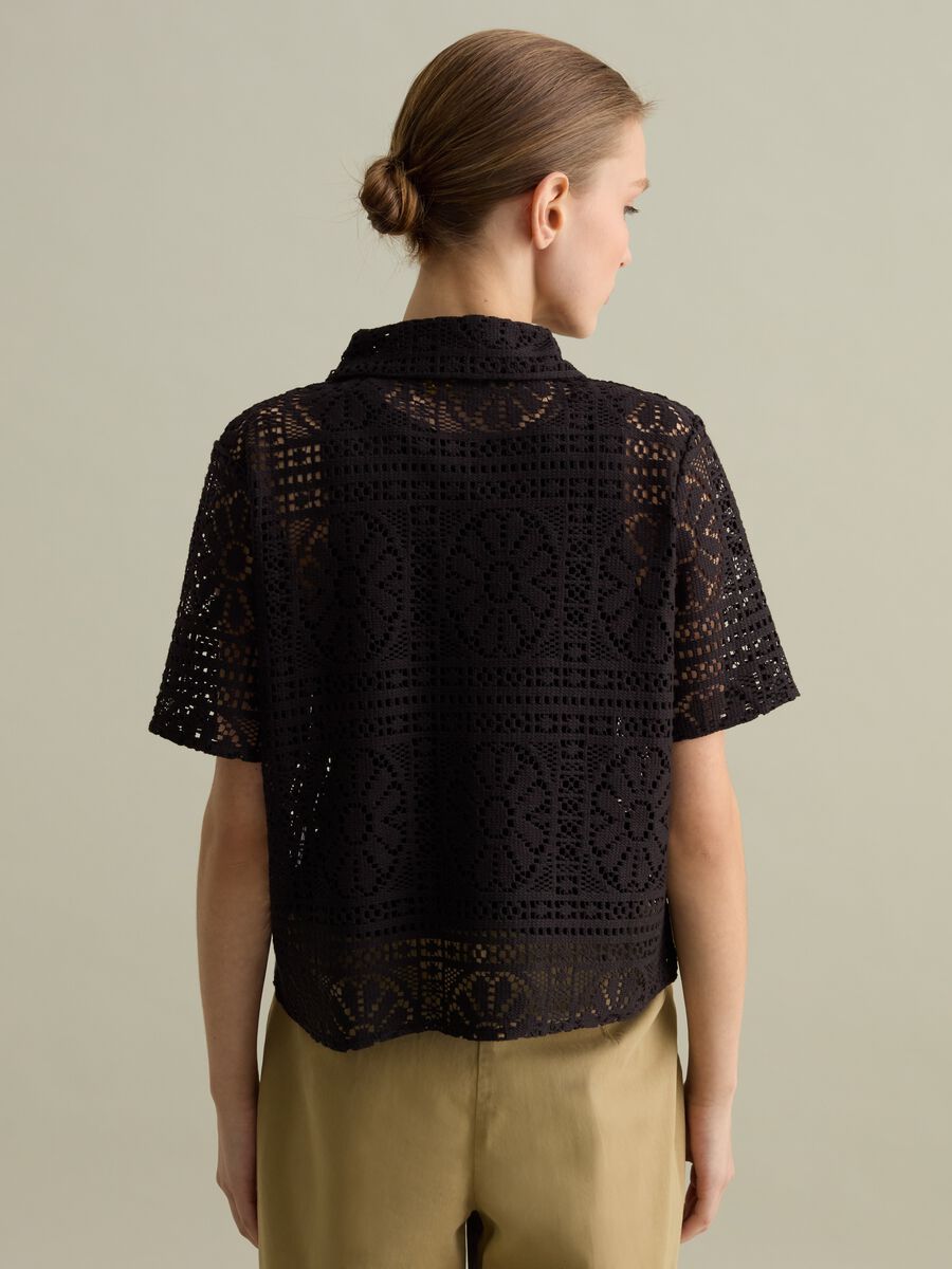 Black polo shirt in lace_3