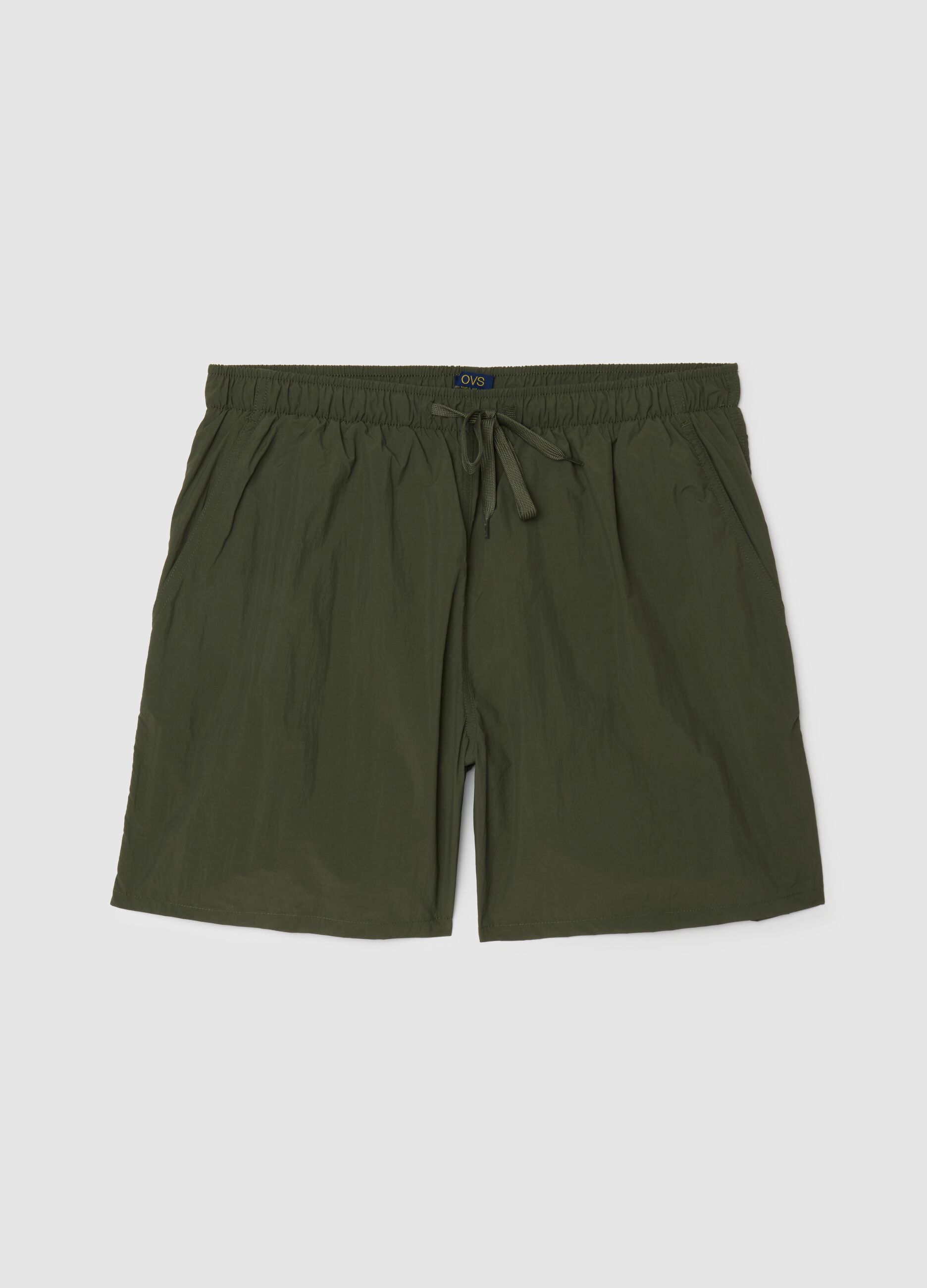 Men's green nylon shorts with drawstring