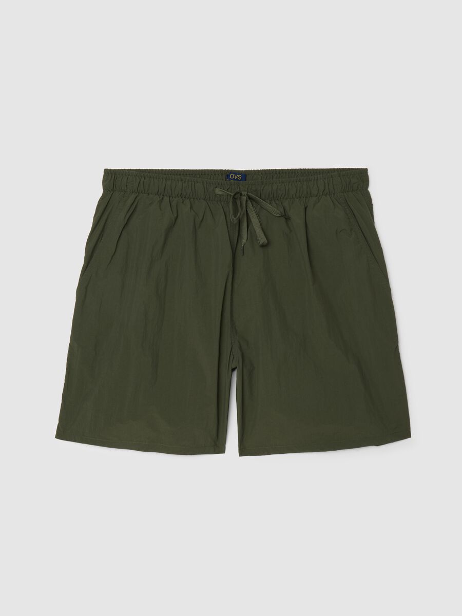 Pantaloncini da uomo in puro nylon verde con coulisse_0