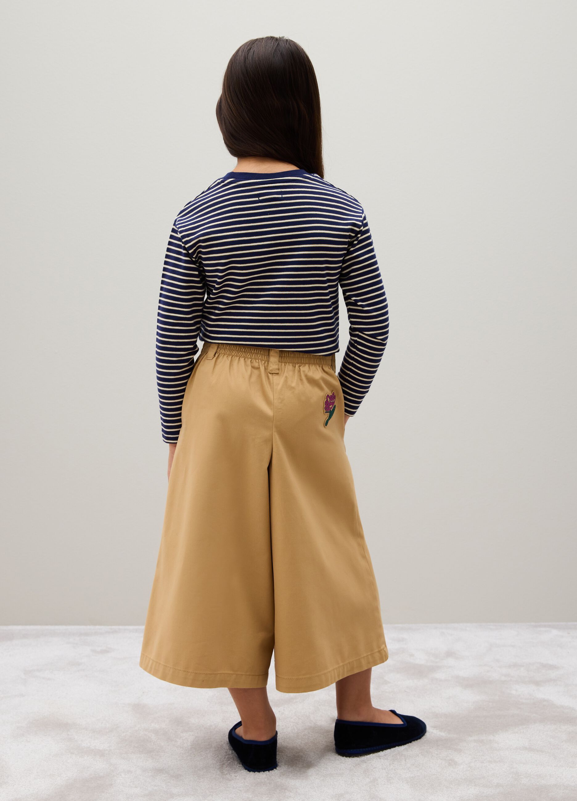 Girls' Beige Blend Wide-Leg Trousers