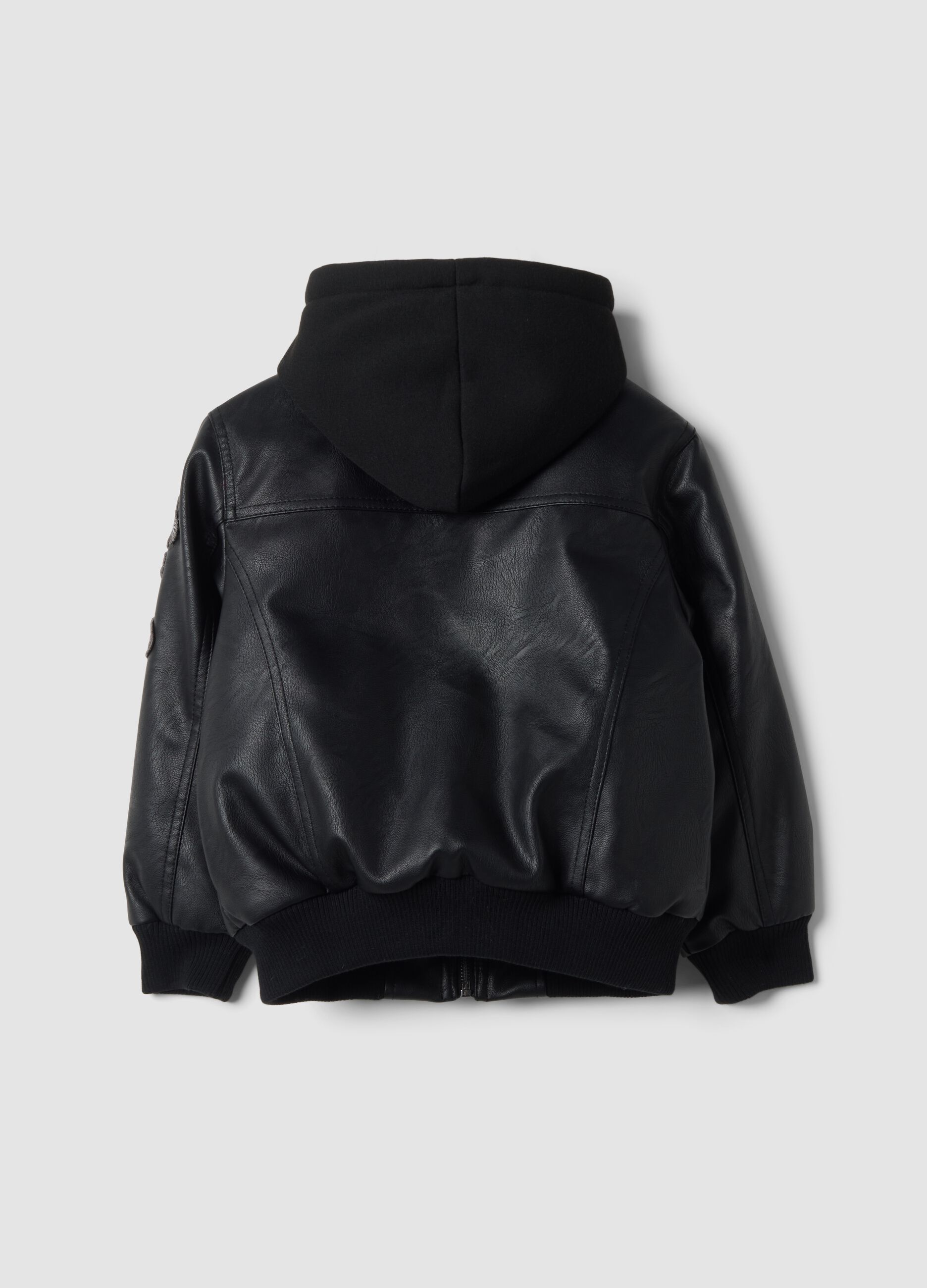 Black padded hooded zip-up jacket for boys