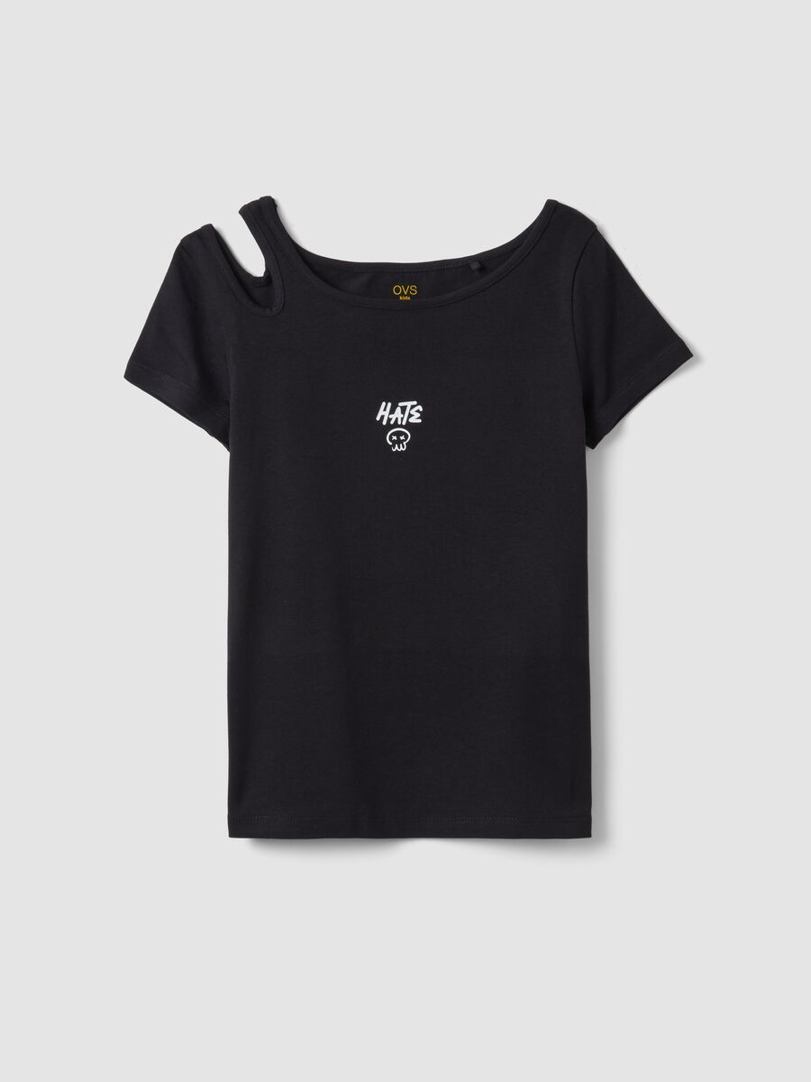 T-shirt in cotone elasticizzato nero da ragazza slim fit_3