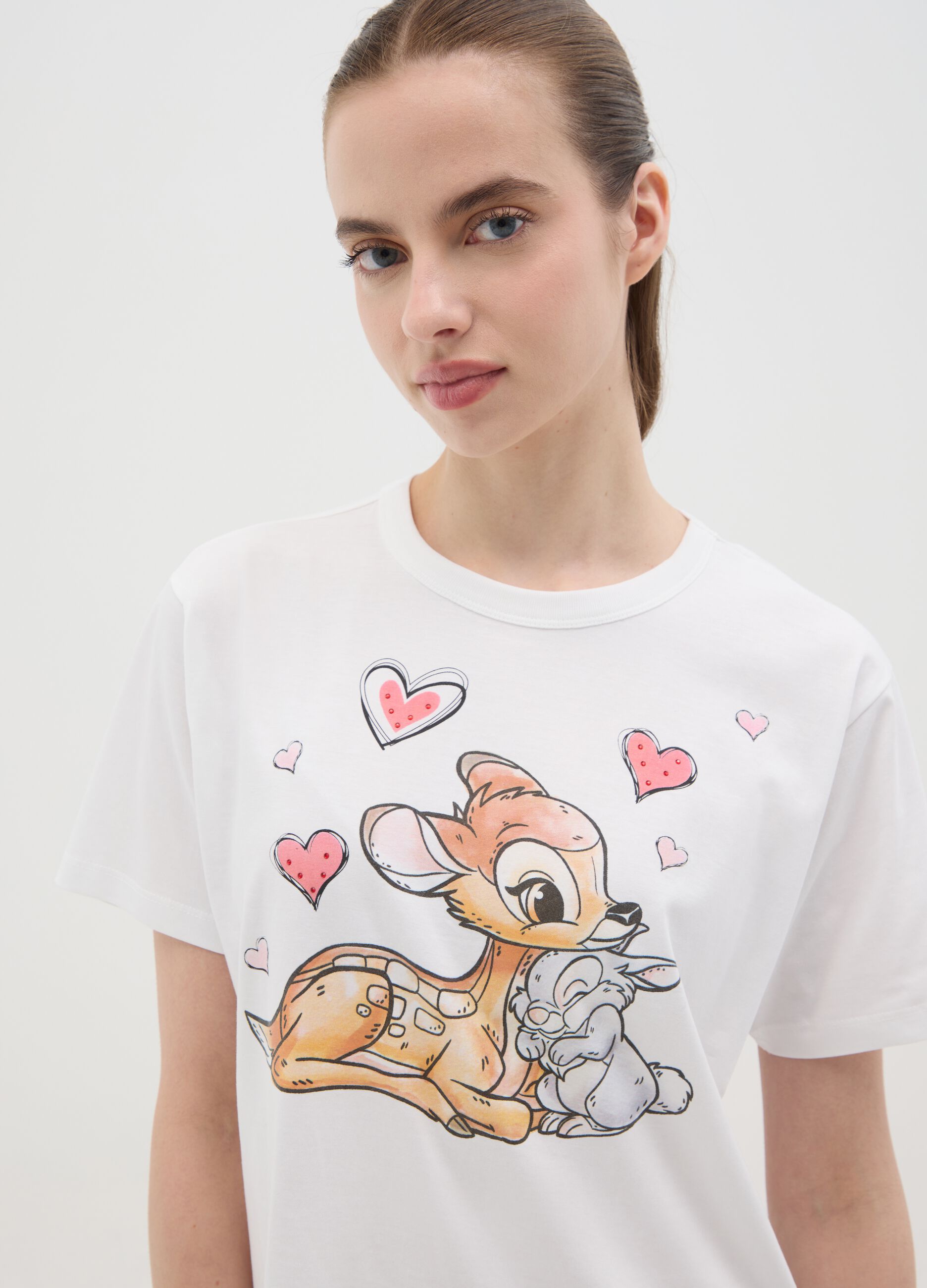 White T-shirt with Bambi and Thumper print