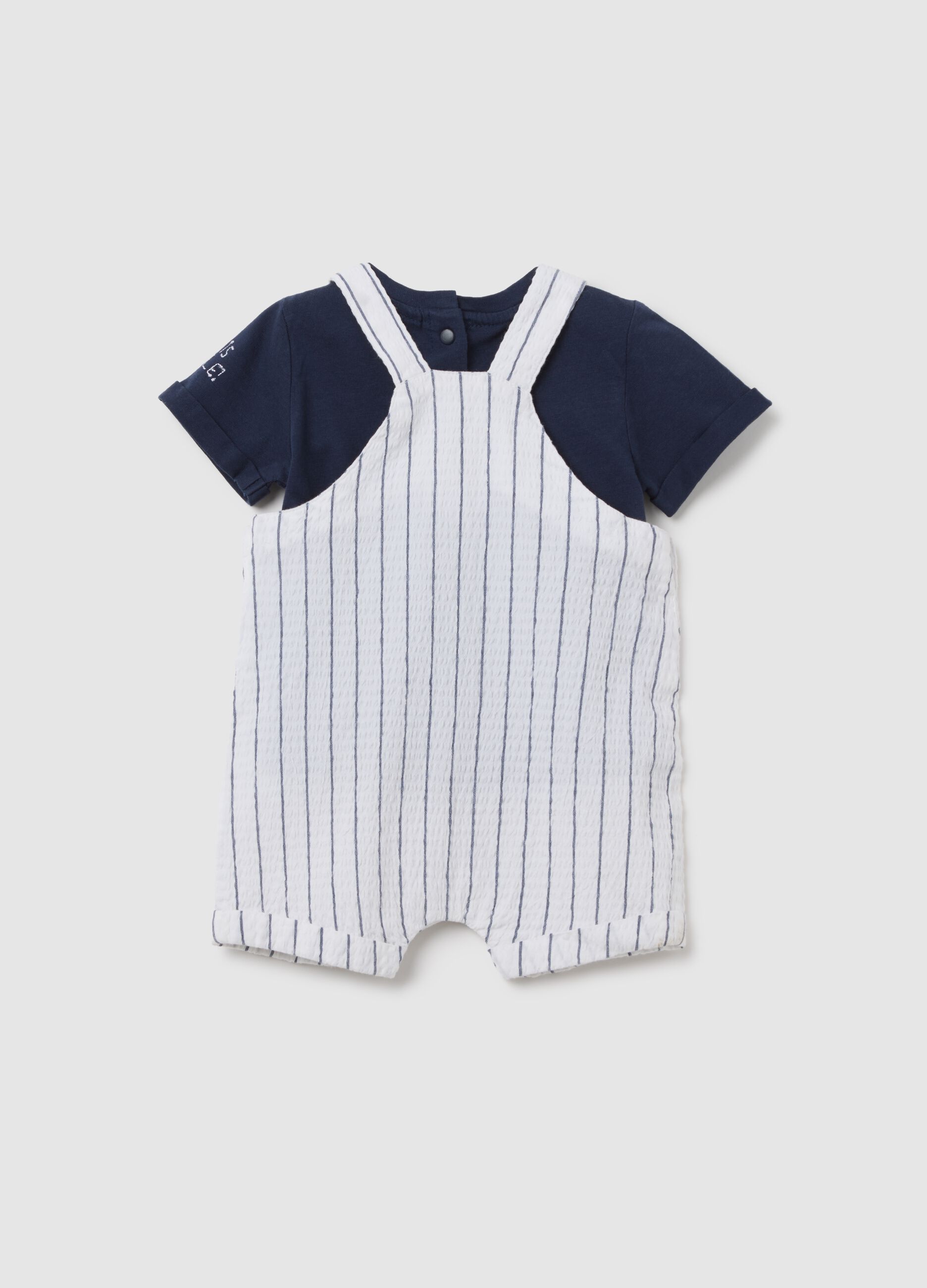 Completo neonato da maschio in puro cotone multicolor con colletto 
