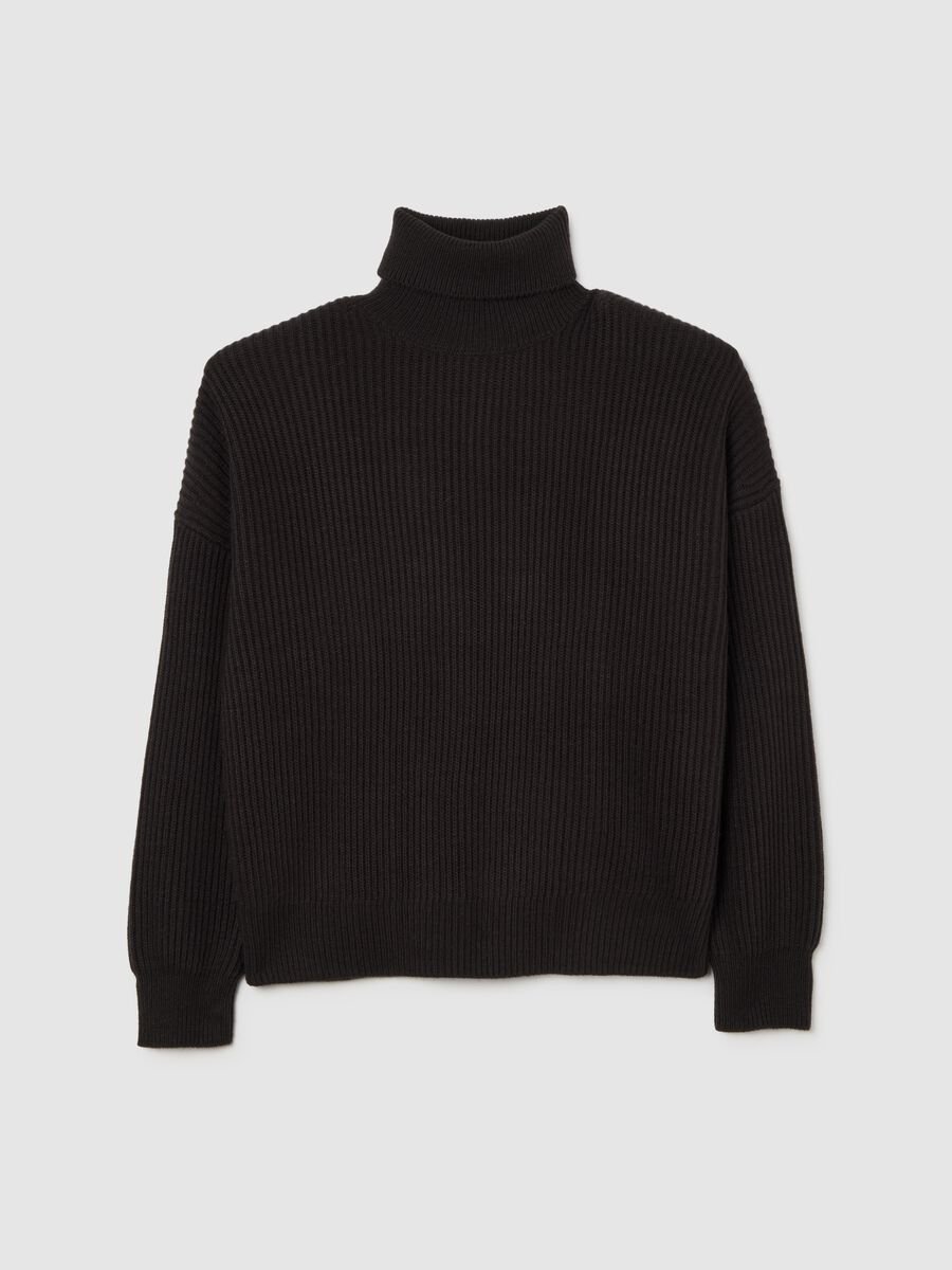 Black High Neck Sweater in Mixed Materials_4