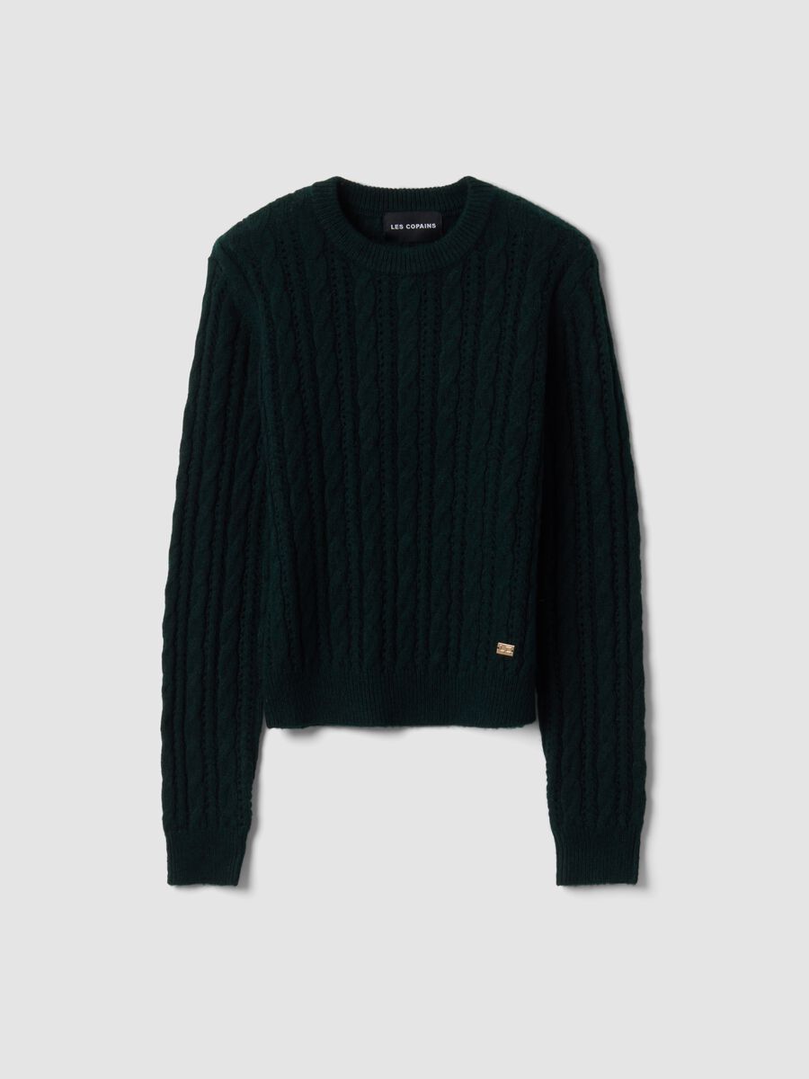 Green crew-neck cable-knit wool-blend jumper, regular fit_4