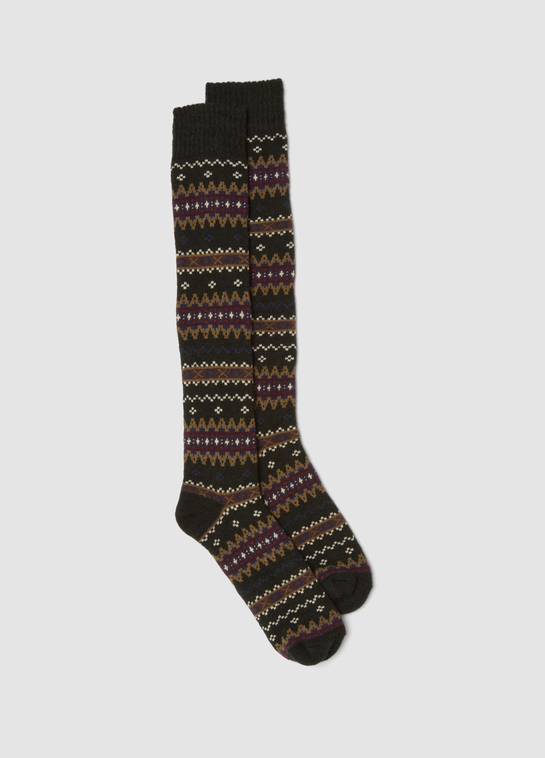 Green long cotton and stretch wool socks