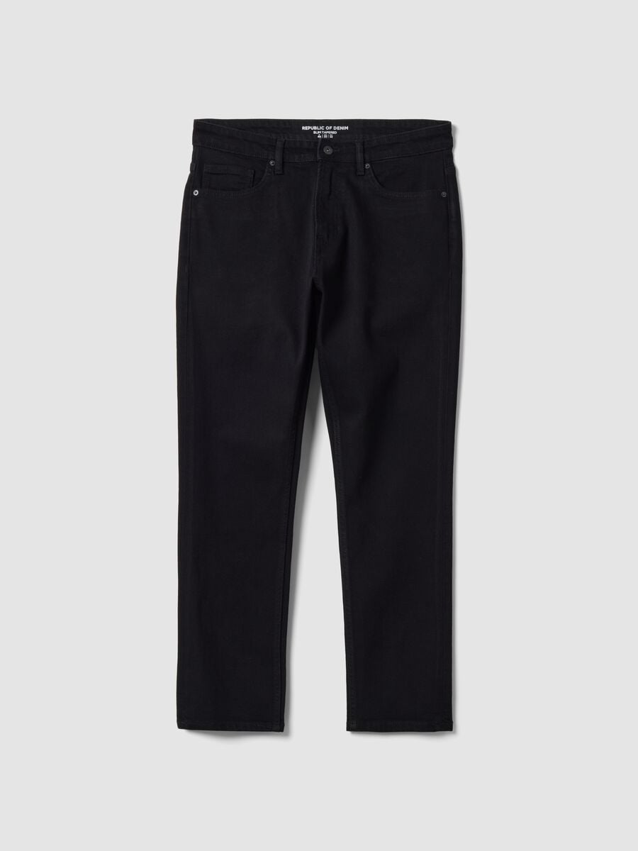 Black slim-fit stretch cotton jeans_0