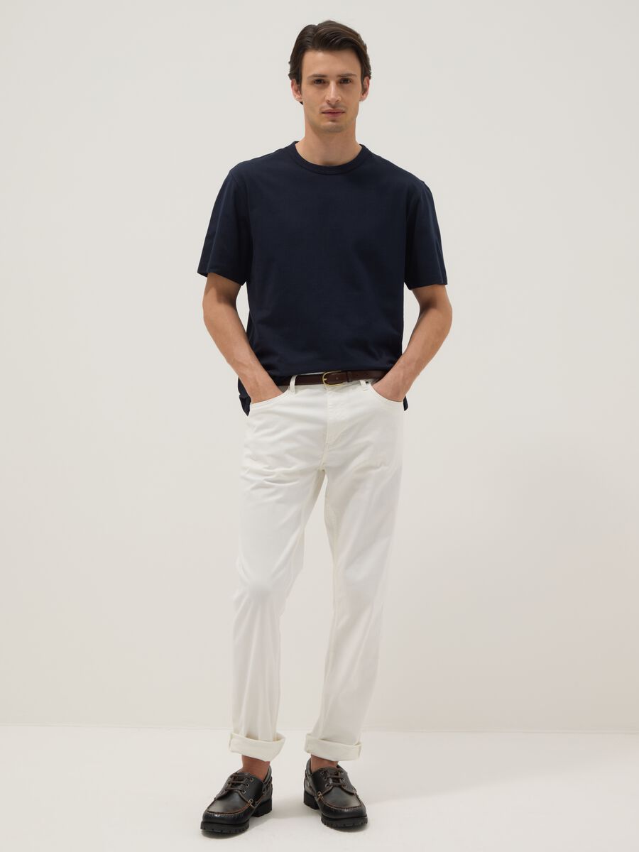 Relaxed fit blue crew neck pure cotton T-shirt_2