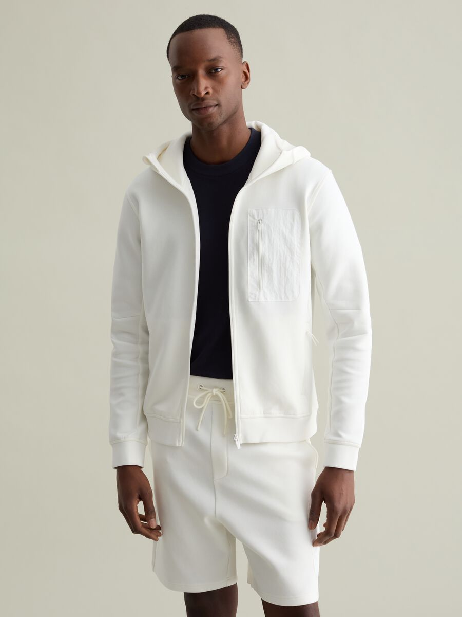 Full-zip sweatshirt in technical fabric with hood_0