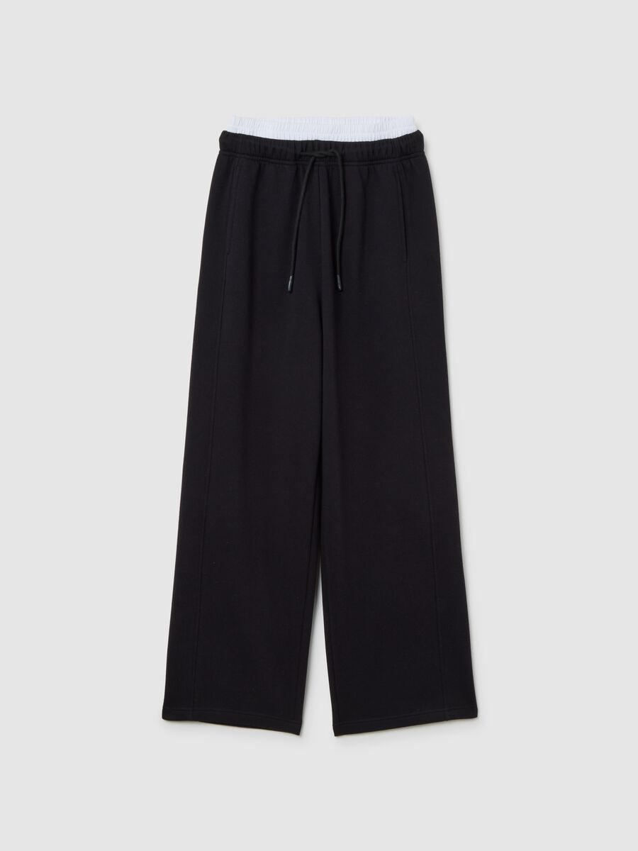 Black cotton blend wide leg joggers_4