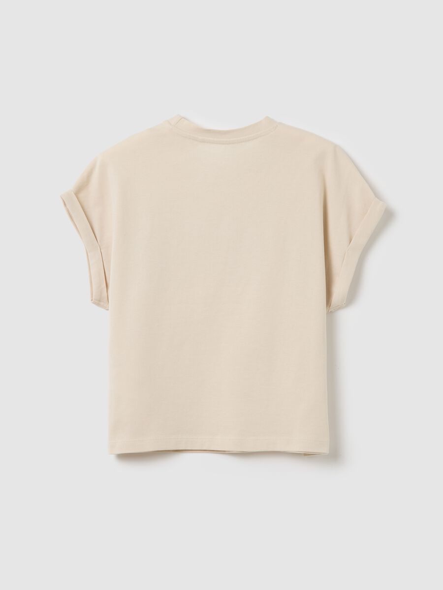 Beige boxy fit cotton t-shirt for girls_1