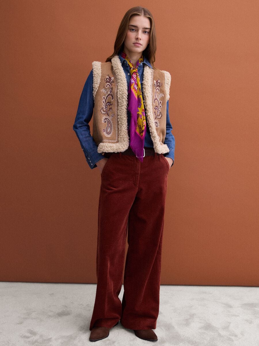 Orange pure cotton regular-fit ribbed trousers_0