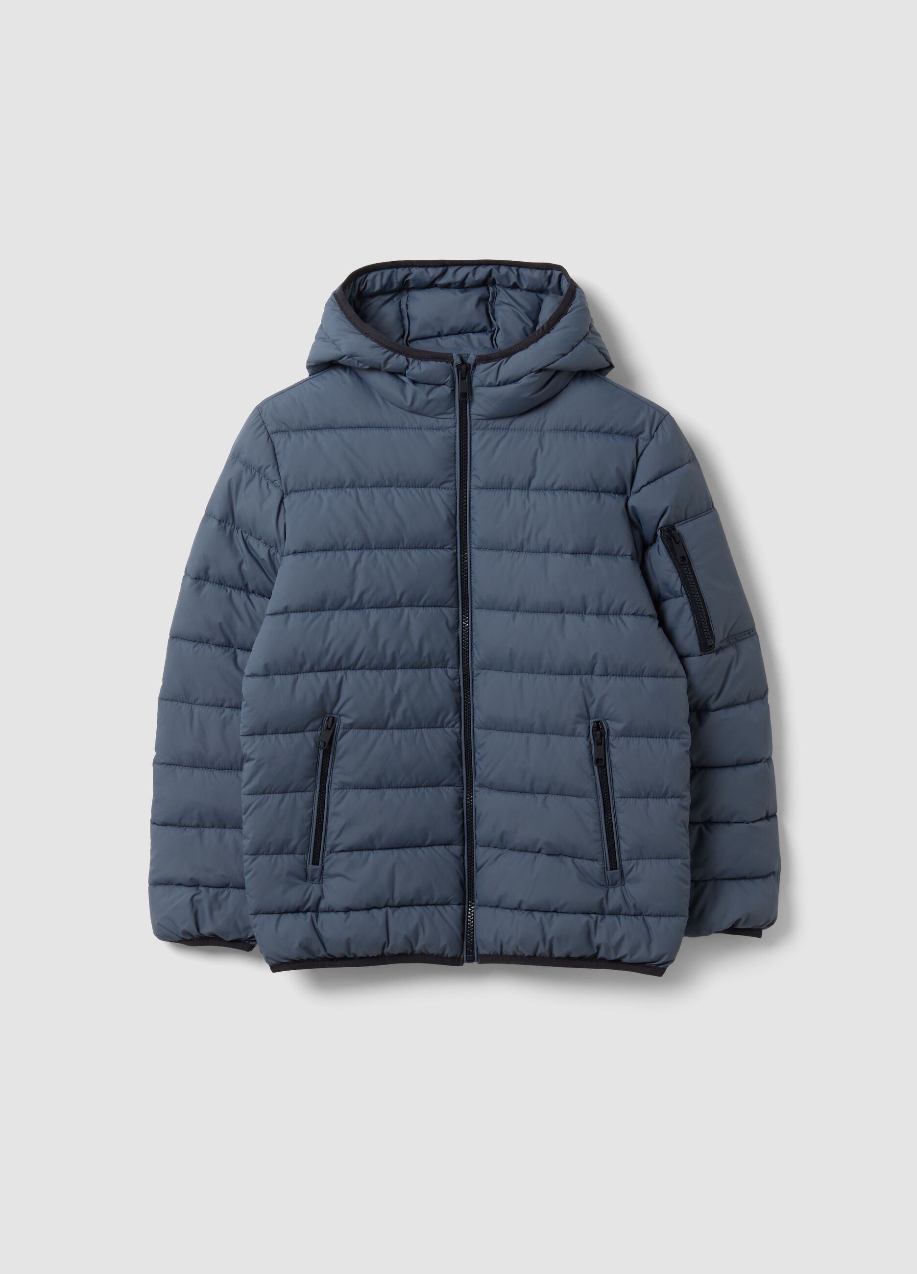 Giubbotto Ultralight grigio imbottito con cappuccio e zip per ragazzo
