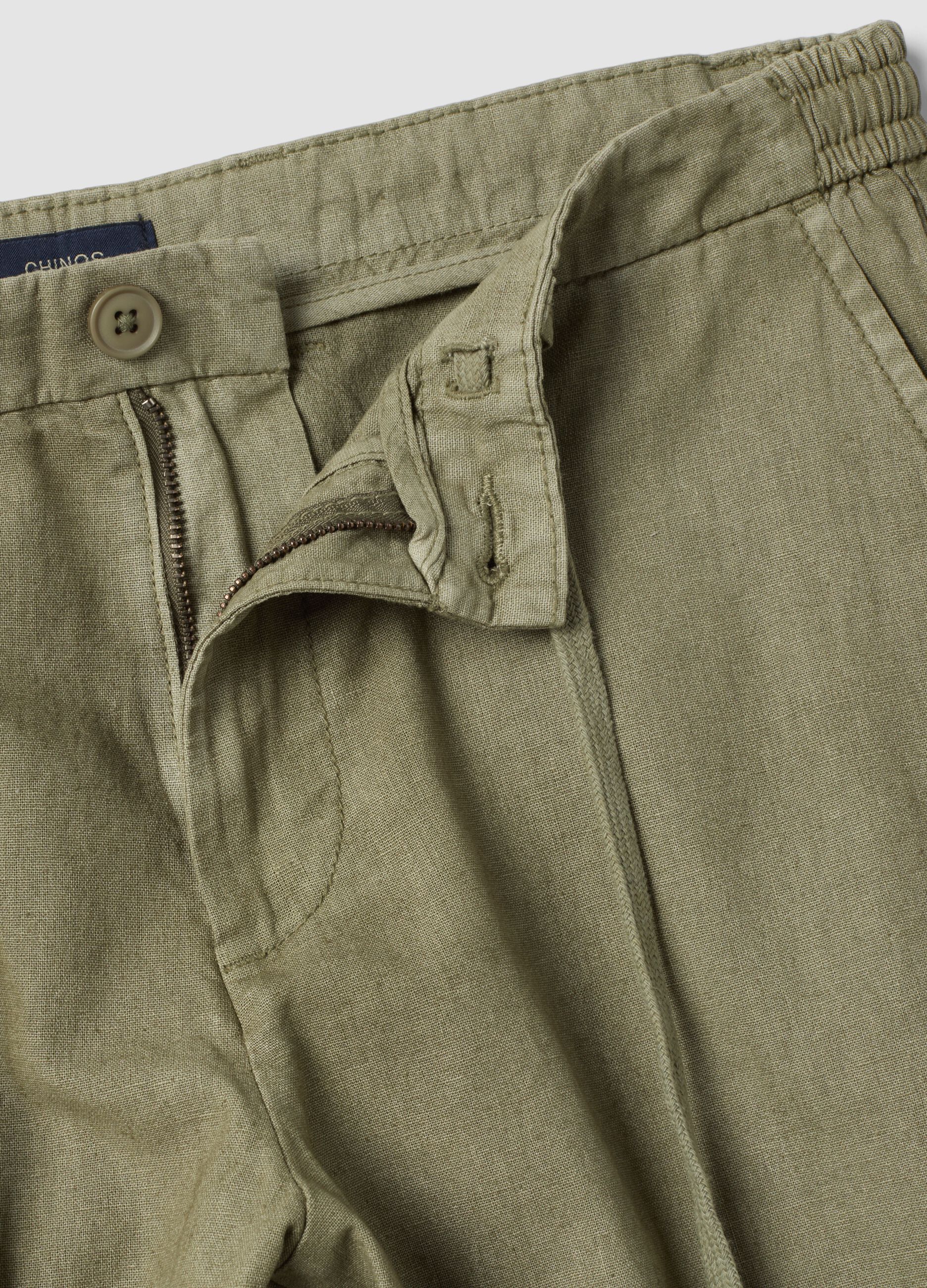Green linen and cotton-blend chino shorts