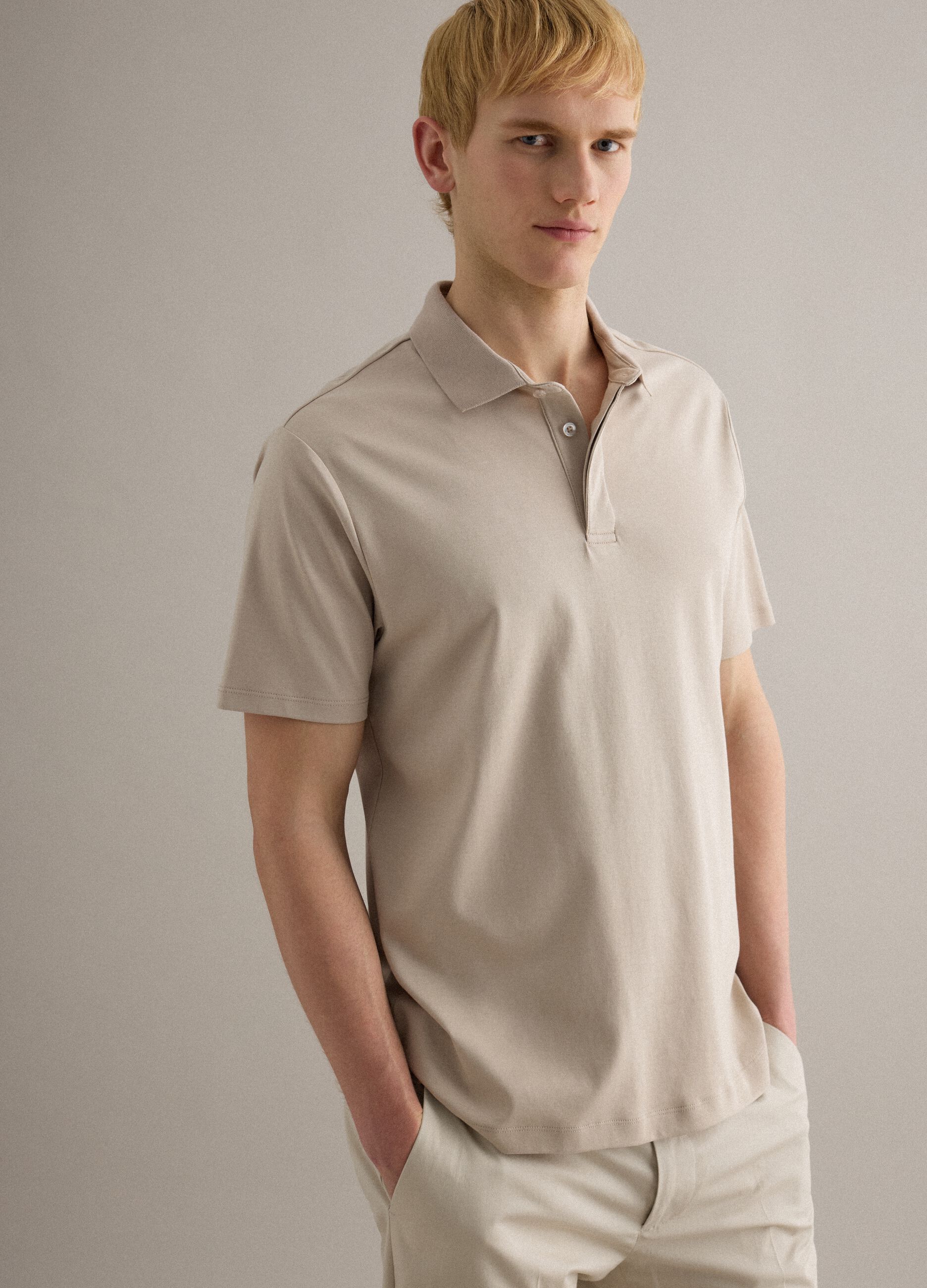 Beige regular fit pure cotton polo