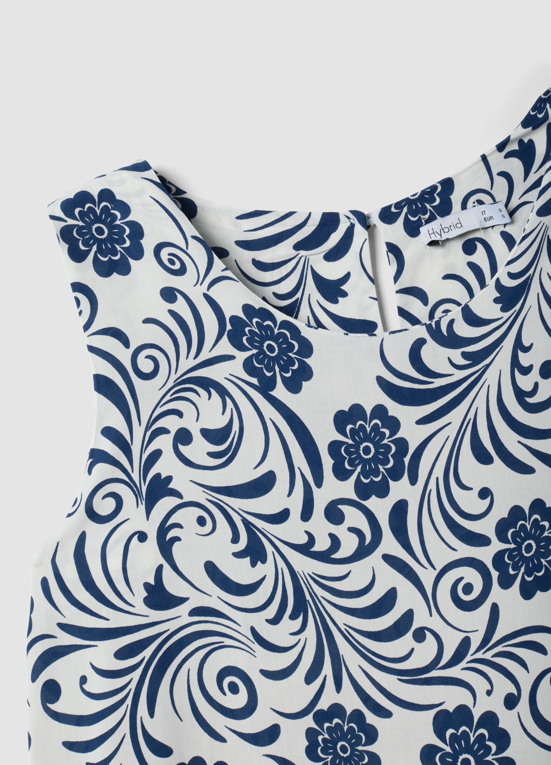 Blue pure viscose dress with floral print, regular fit