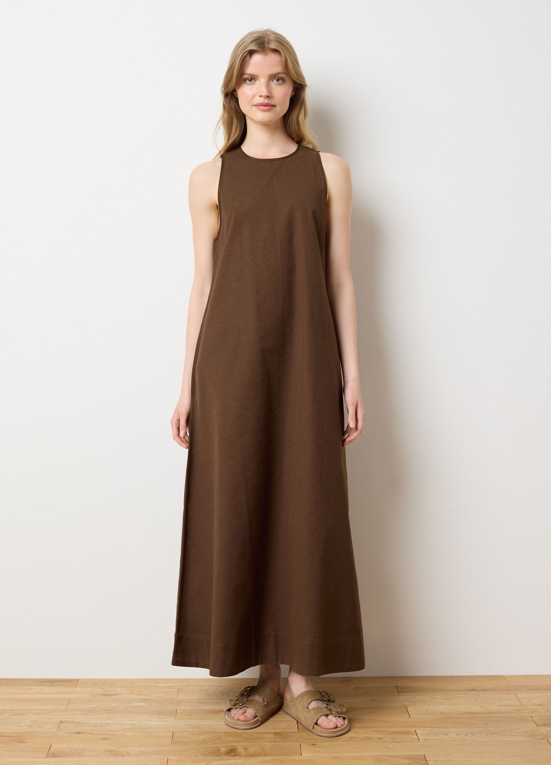Abito lungo da donna in cotone marrone over