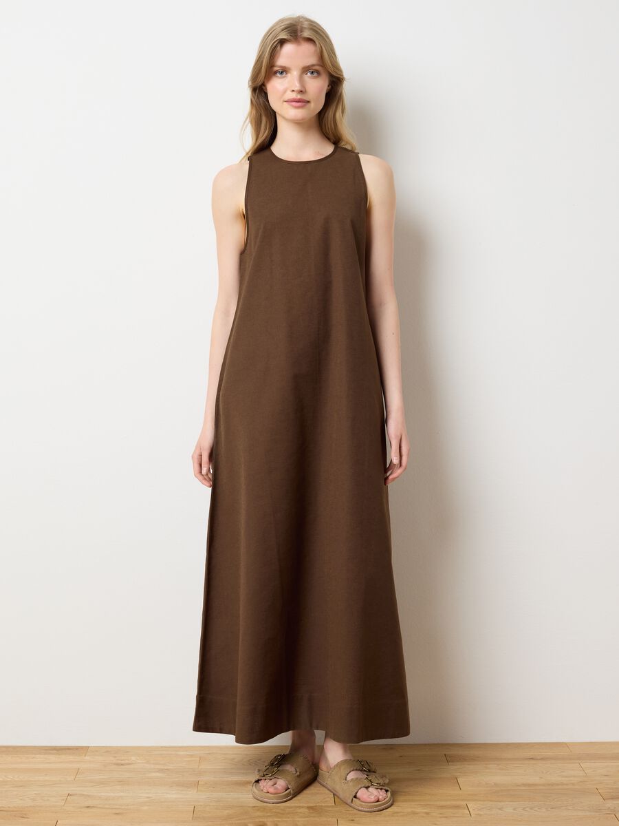 Women's long brown cotton oversized dress_0